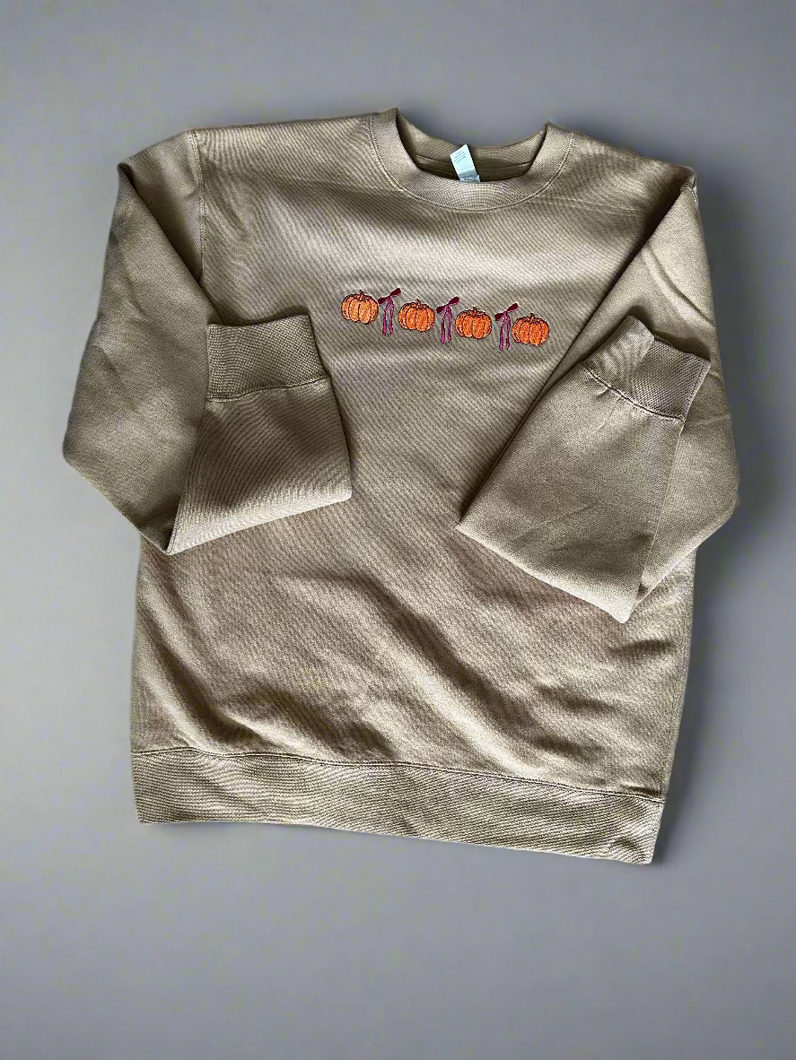 Pumpkin + Bow Embroidered Crewneck