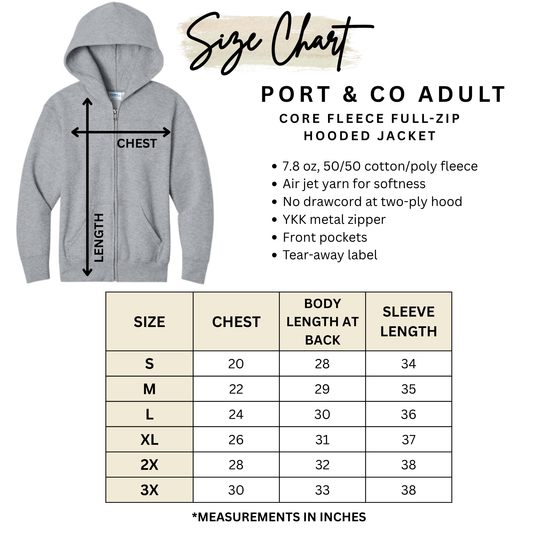 Adult PVCS Hooded Jacket- Full Zip Fleece Lined