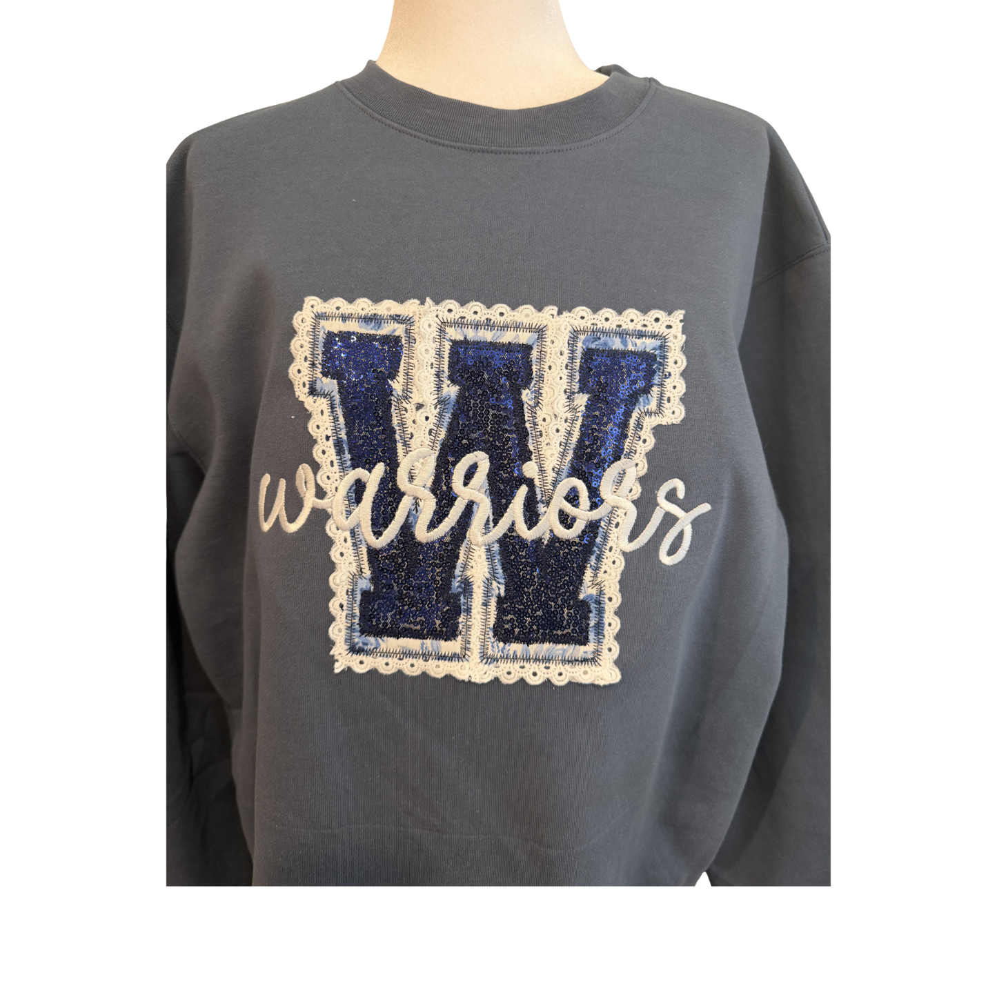Lace and Sequin Applique Warrior Crewneck- Adult Sizes Only