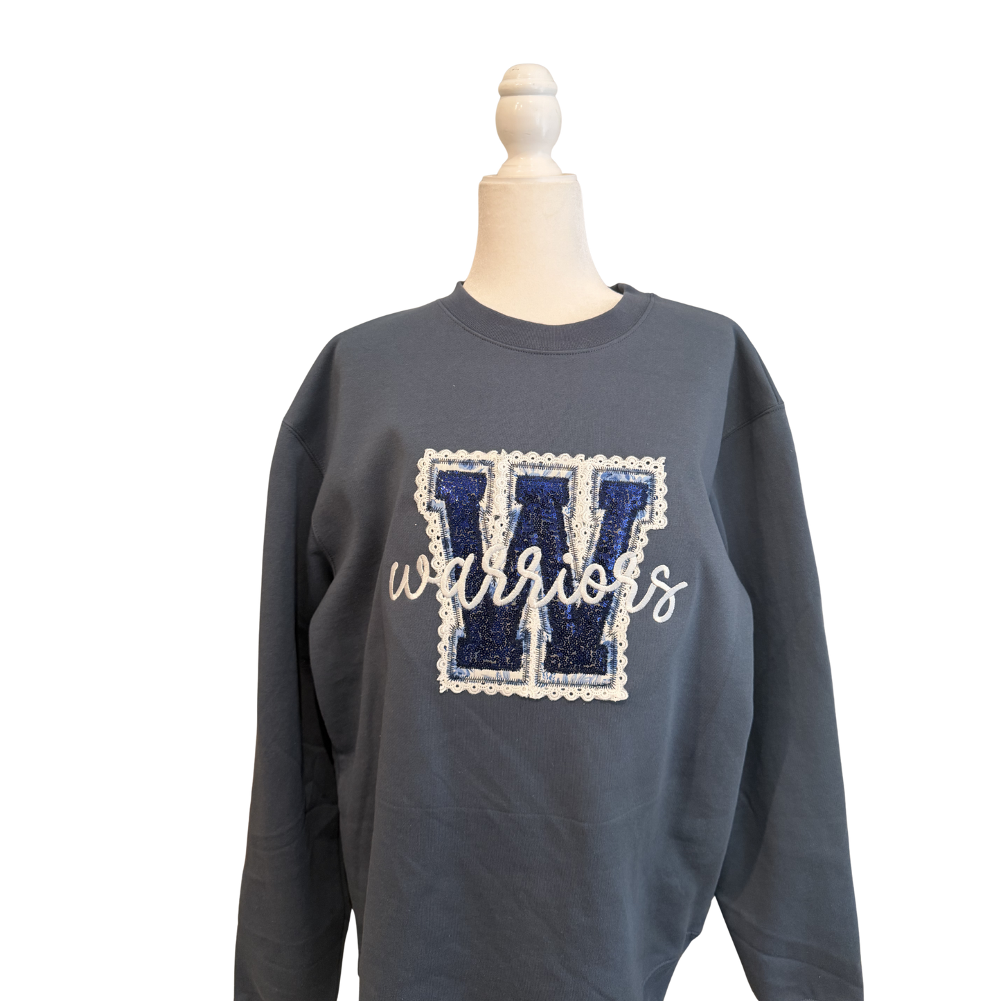 Lace and Sequin Applique Warrior Crewneck- Adult Sizes Only